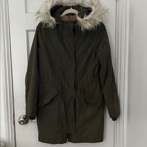 Abercrombie & Fitch Olive Utility Jacket with Faux Fur Trim